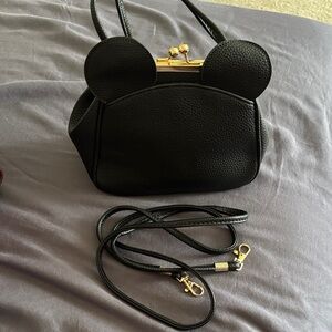 Black Faux Leather Mickey Mouse Ear Crossbody Bag - Unbranded
